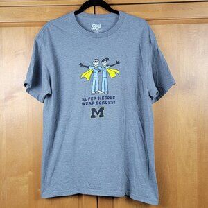 Life is Good Grey SS Crew Neck Superheroes Wear Scrubs U of Mich Tee - L